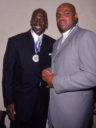 Basketball Players Michael Jordan and Charles Barkley at Great Sports Legend Dinner
