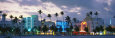 Buildings Lit Up at Dusk, Ocean Drive, Miami Beach, Florida, USA